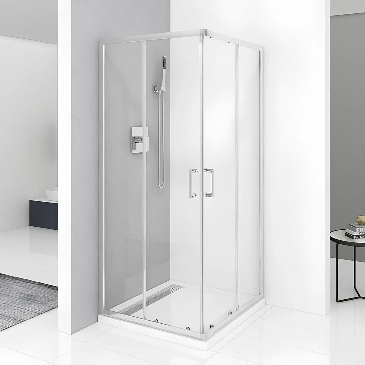 Cabina De Dus Pan 90x90cm Outlet, Sticla Securizata, Profil Aluminiu Cromat, Usi Culisante-Diplon
