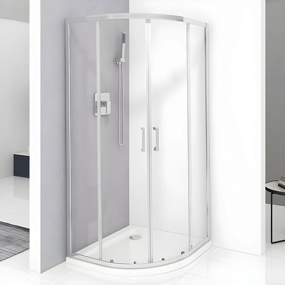 Cabina De Dus Semirotunda Pan R90cm Outlet, Sticla Securizata, Profil Aluminiu Cromat, Usi Culisante-Diplon