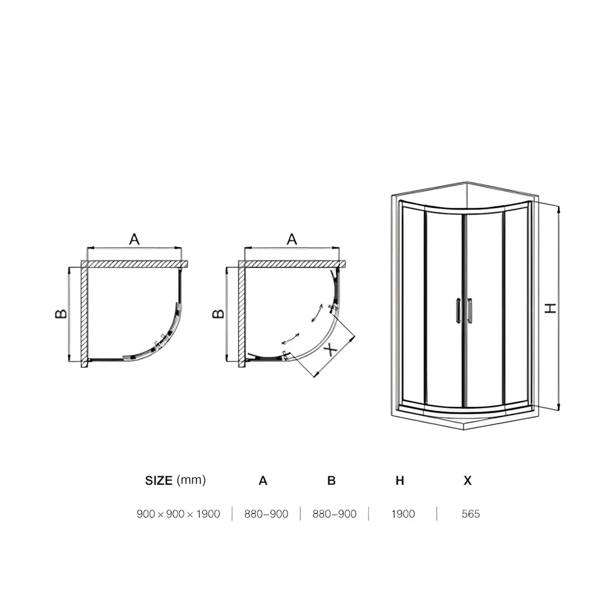 Cabina De Dus Semirotunda Pan R90cm Outlet, Sticla Securizata, Profil Aluminiu Cromat, Usi Culisante-Diplon