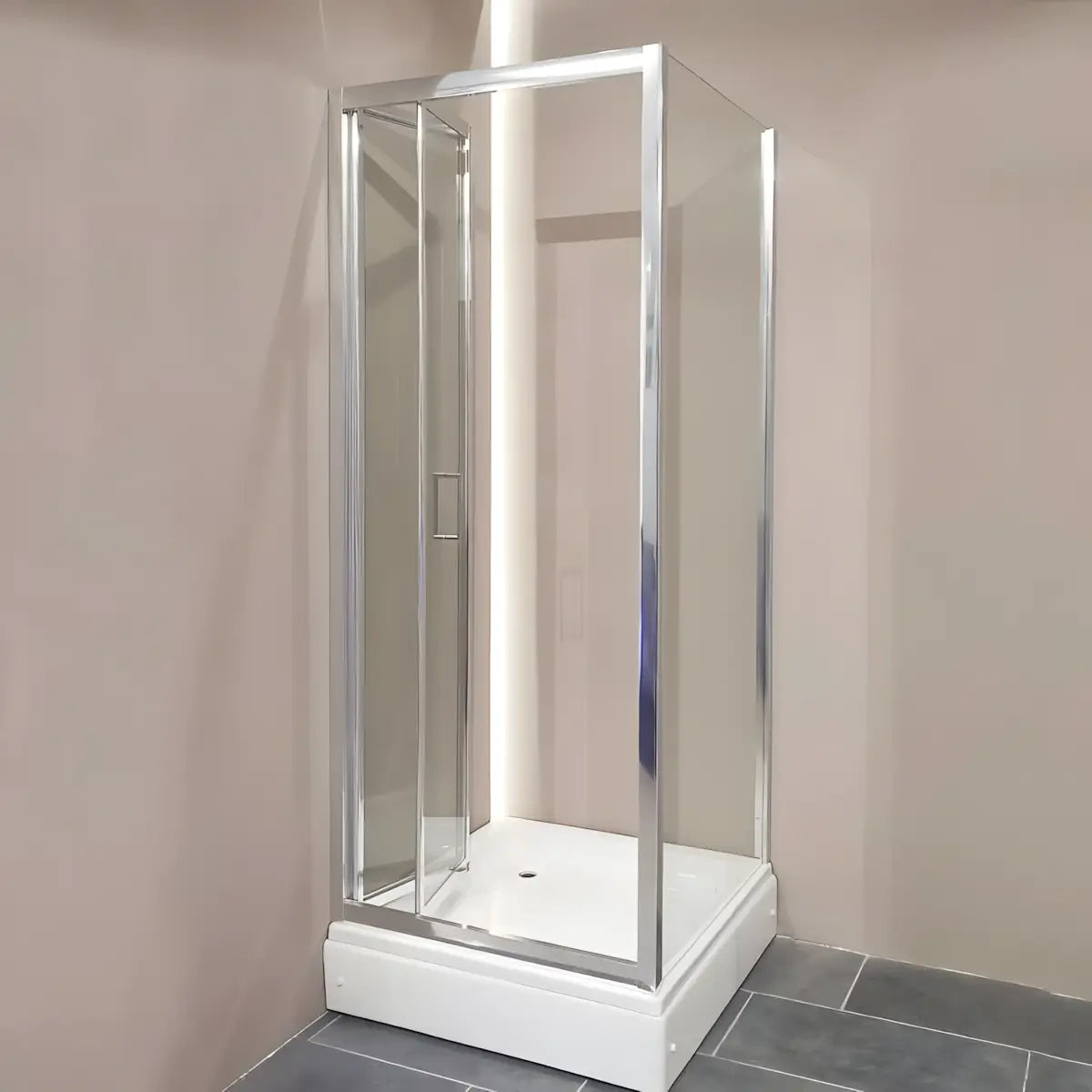 Cabina de dus BR5761CA-90, Dimensiune 90X90cm, Sticla Securizata Transparenta, Profil Cromat, Usa Culisanta-Diplon