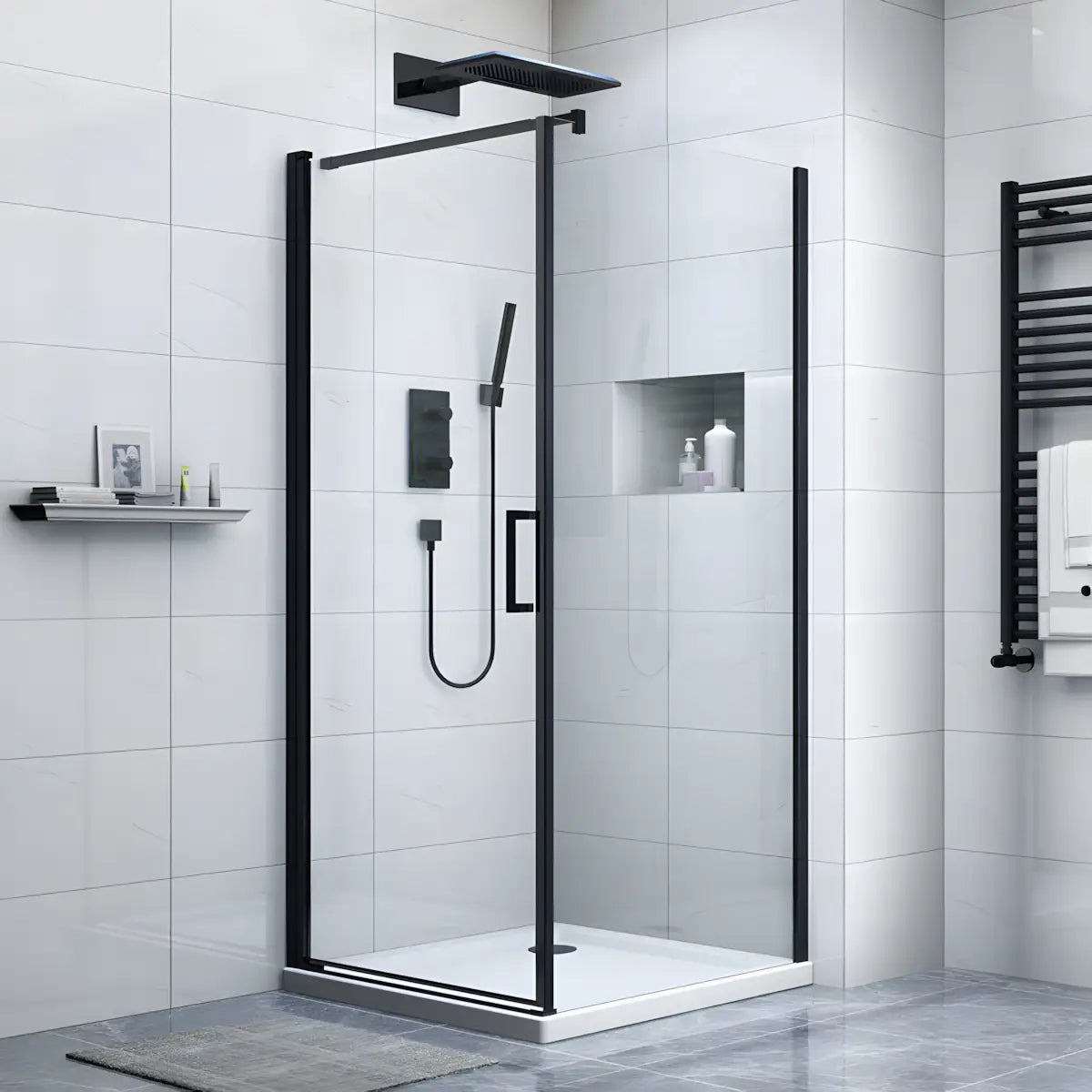 Cabina de dus BR6611 90X90cm Outlet, Sticla Securizata 8mm, Profil Aluminiu Negru-Diplon