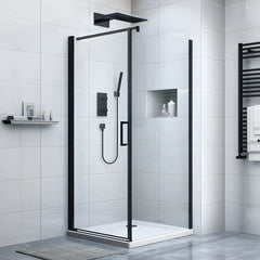 Cabina de dus BR6611 90X90cm Outlet, Sticla Securizata 8mm, Profil Aluminiu Negru-Diplon