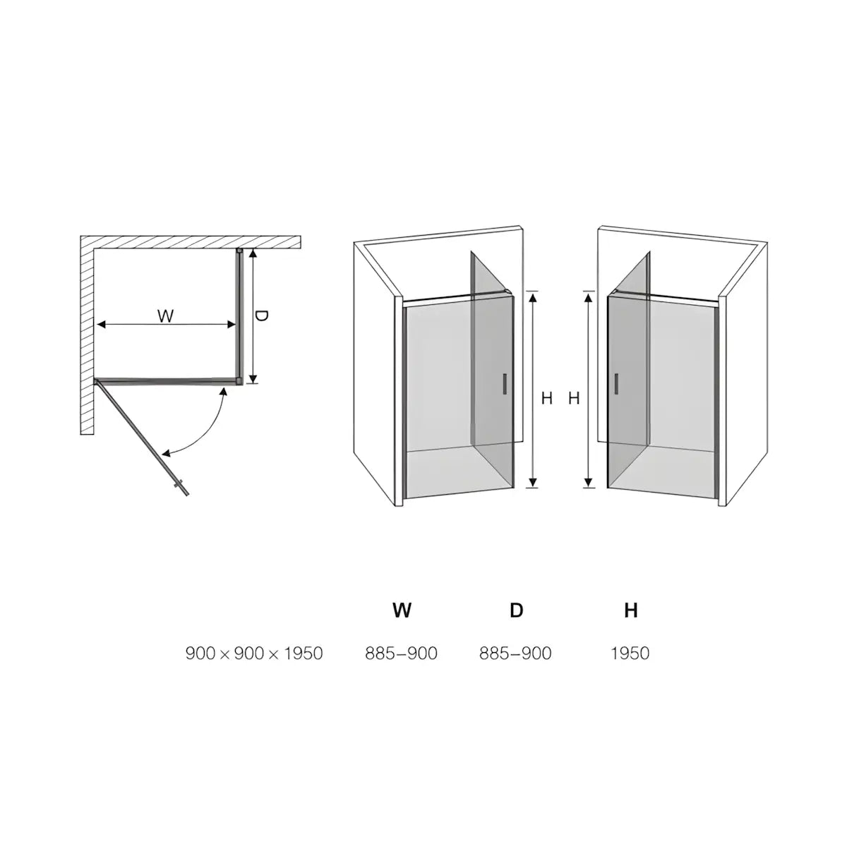 Cabina de dus BR6611 90X90cm Outlet, Sticla Securizata 8mm, Profil Aluminiu Negru-Diplon
