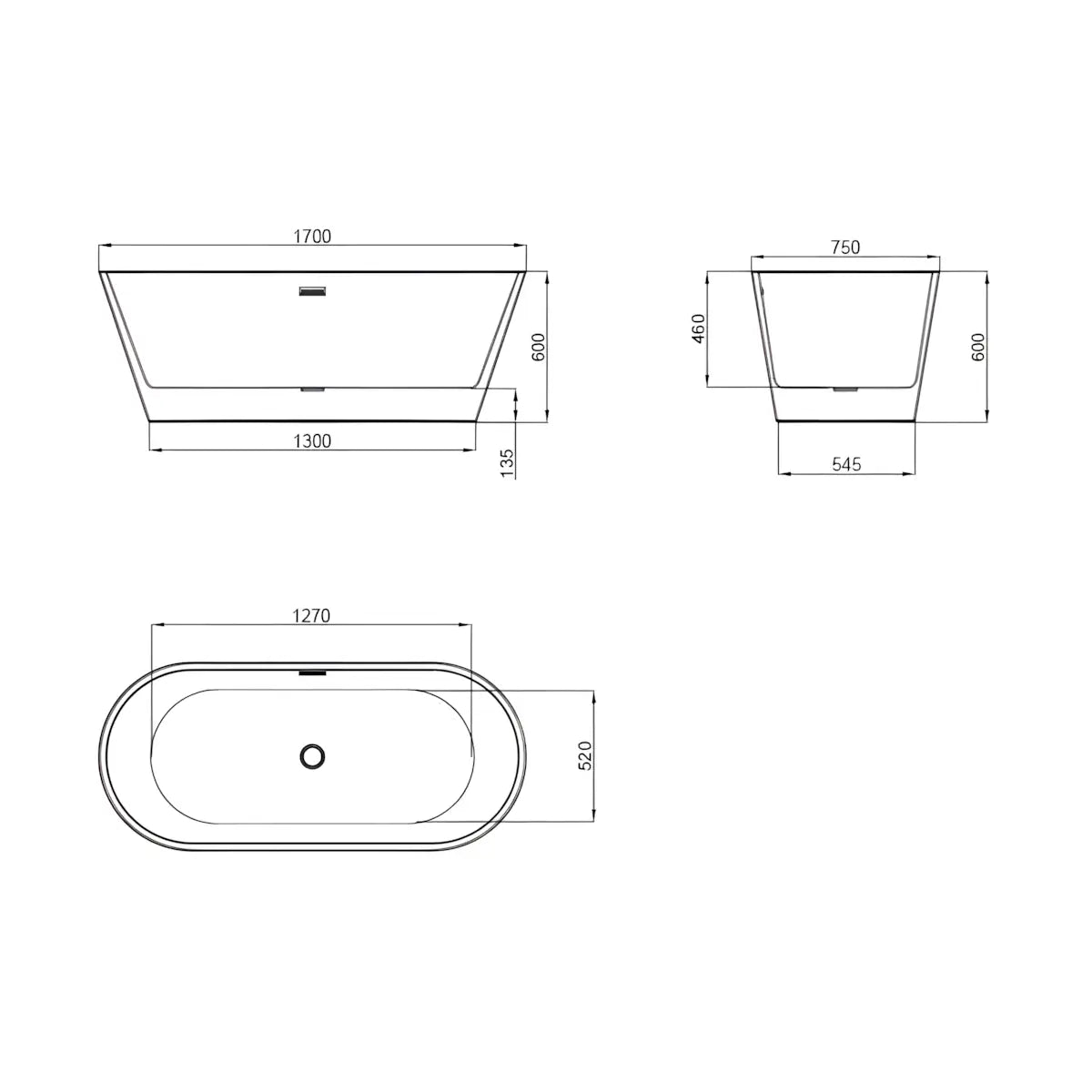 Cada Freestanding Nora 170x75cm, Acril Premium, Finisaj Alb, Outlet-Diplon