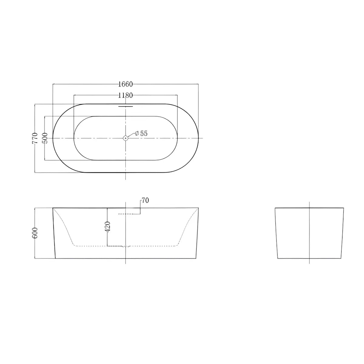 Cada Freestanding Selena 166×77cm, Acril Premium, Finisaj Negru-Diplon