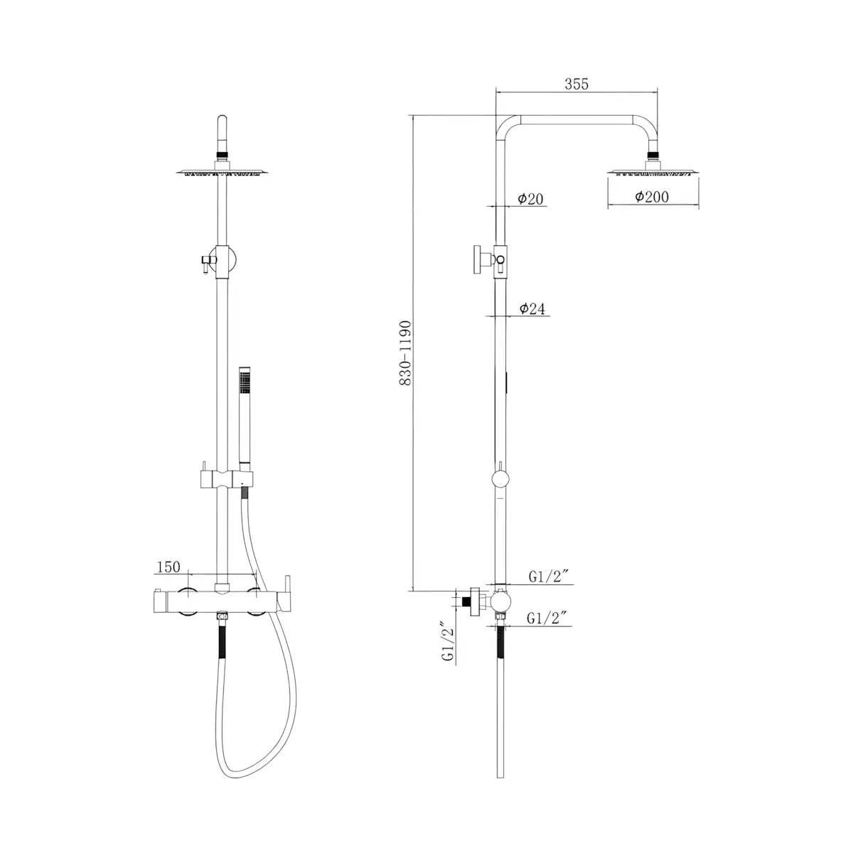Coloana de dus cu baterie BGQ4901GL Outlet, Culoare auriu, comutator, Para fixa si mobila-Diplon