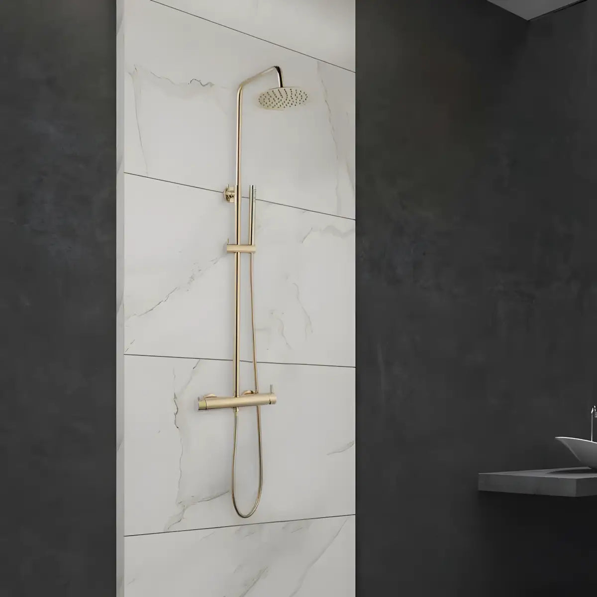 Coloana de dus cu baterie BGQ4901GL Outlet, Culoare auriu, comutator, Para fixa si mobila-Diplon