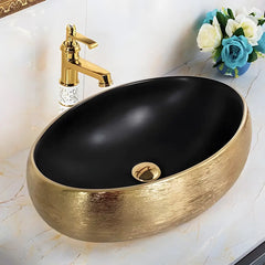 Lavoar Pe Blat Santa Fe 48x34cm, Negru Si Auriu, Portelan, Outlet-Diplon