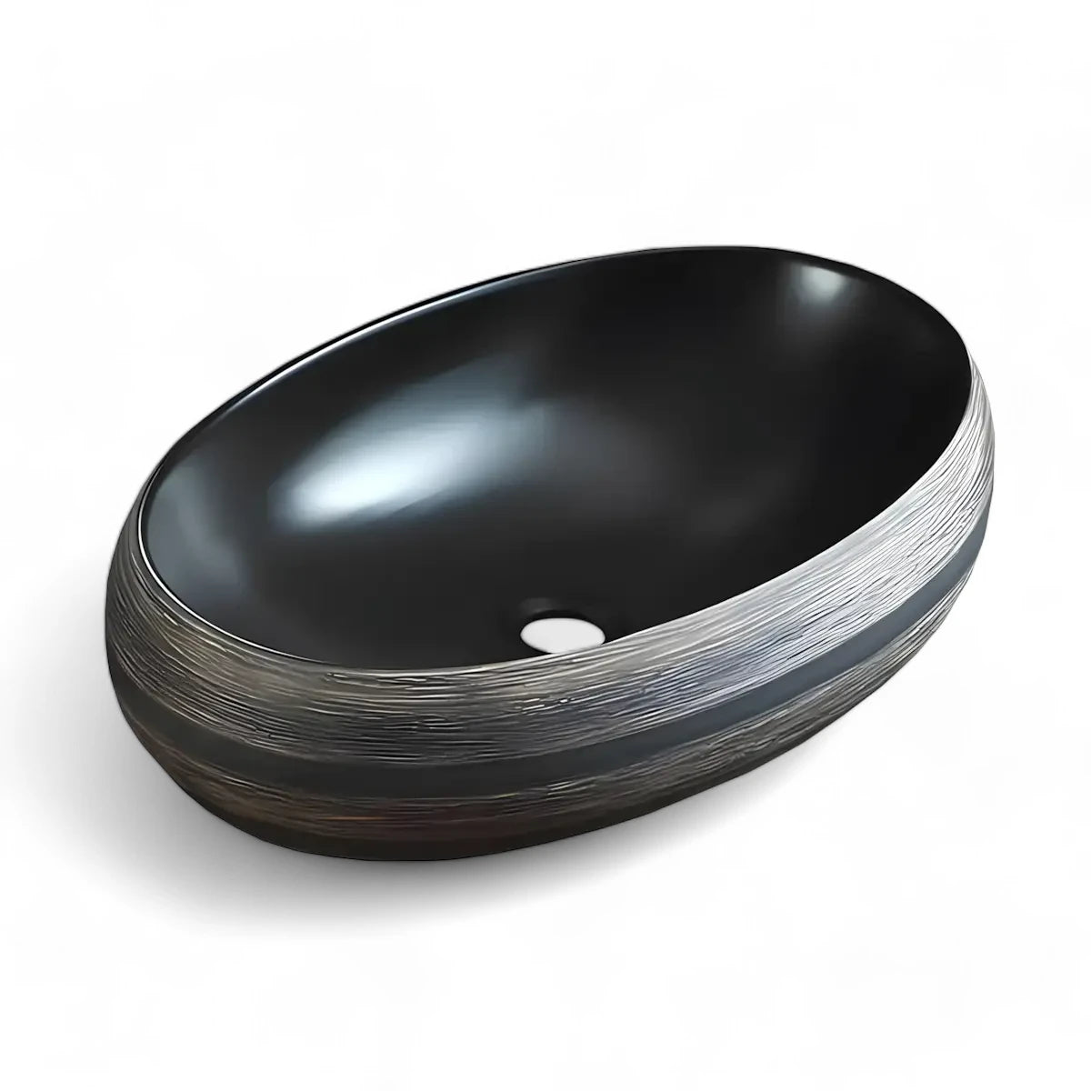 Lavoar Pe Blat Santa Fe 48x34cm, Negru Si Gri, Portelan, Outlet-Diplon