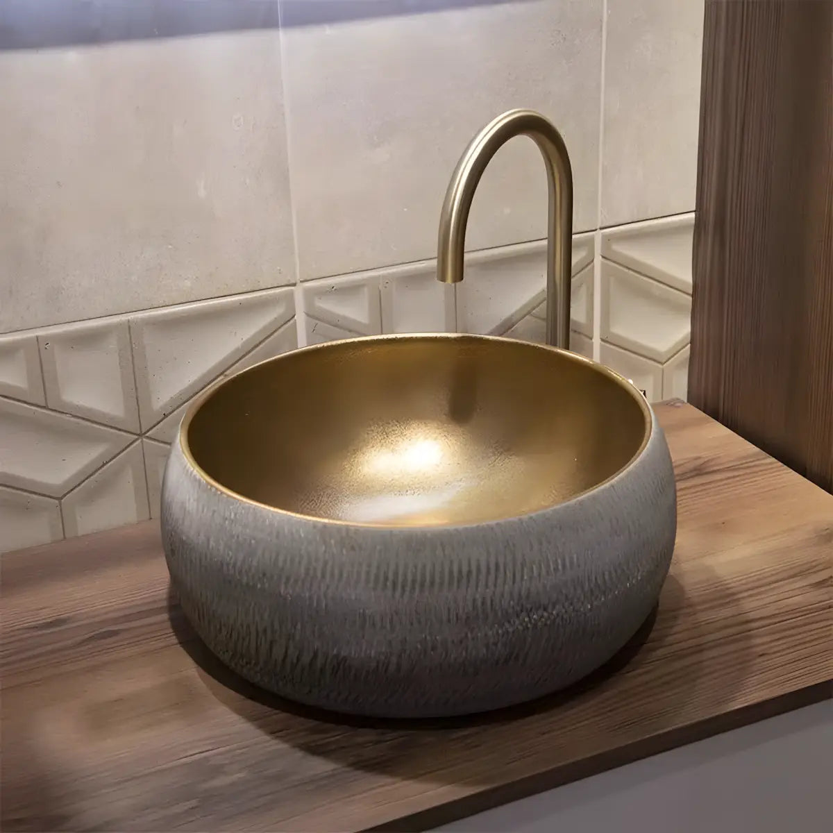 Lavoar pe blat WB6332 R41cm, Material Portelan, Culoare Bronz, Forma Rotunda, Design Modern