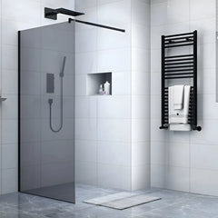Paravan Dus Walk-In Una 100x195cm Outlet, Sticla Fumurie 8mm, Profil Aluminiu Negru-Diplon