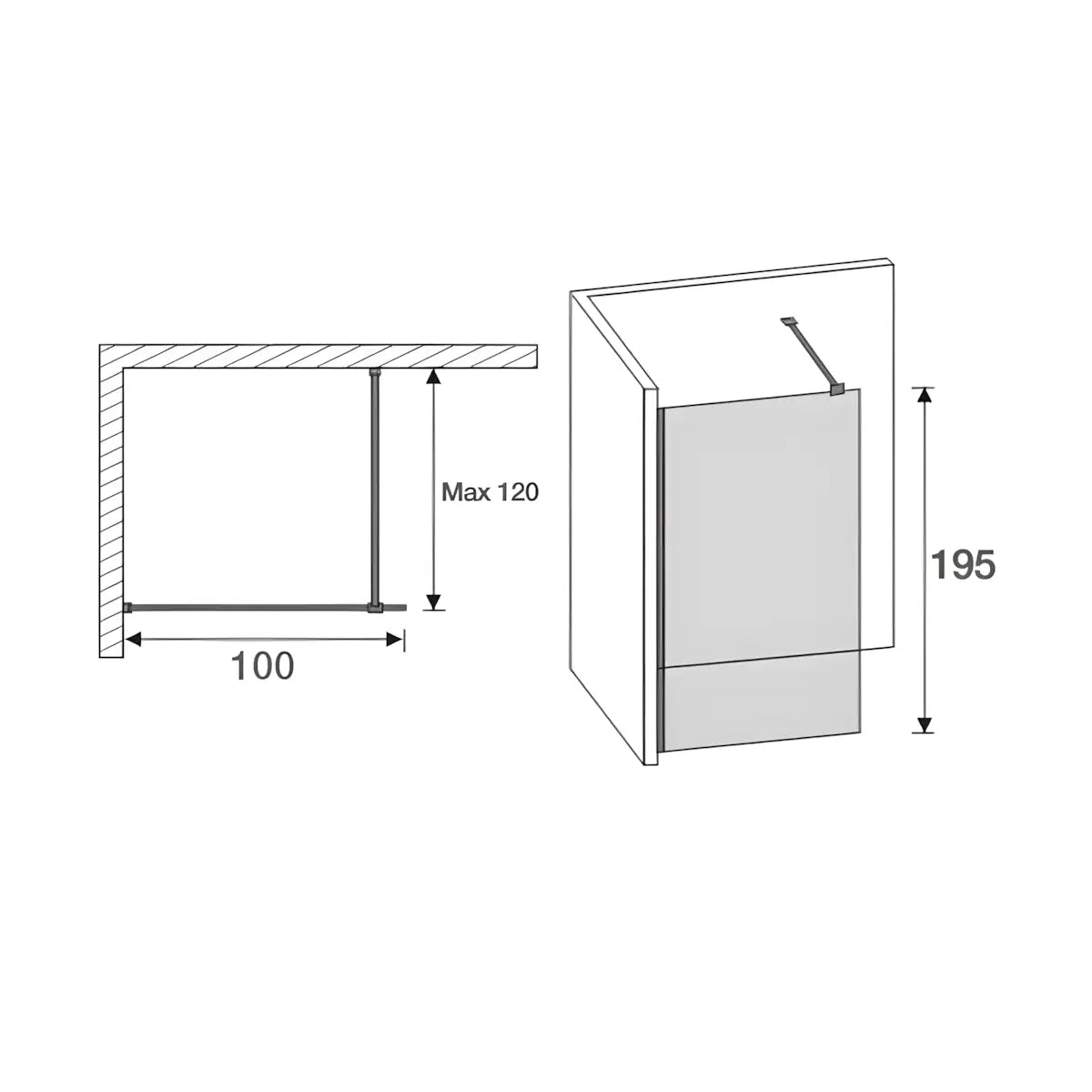 Paravan Dus Walk-In Una 100x195cm Outlet, Sticla Fumurie 8mm, Profil Aluminiu Negru-Diplon