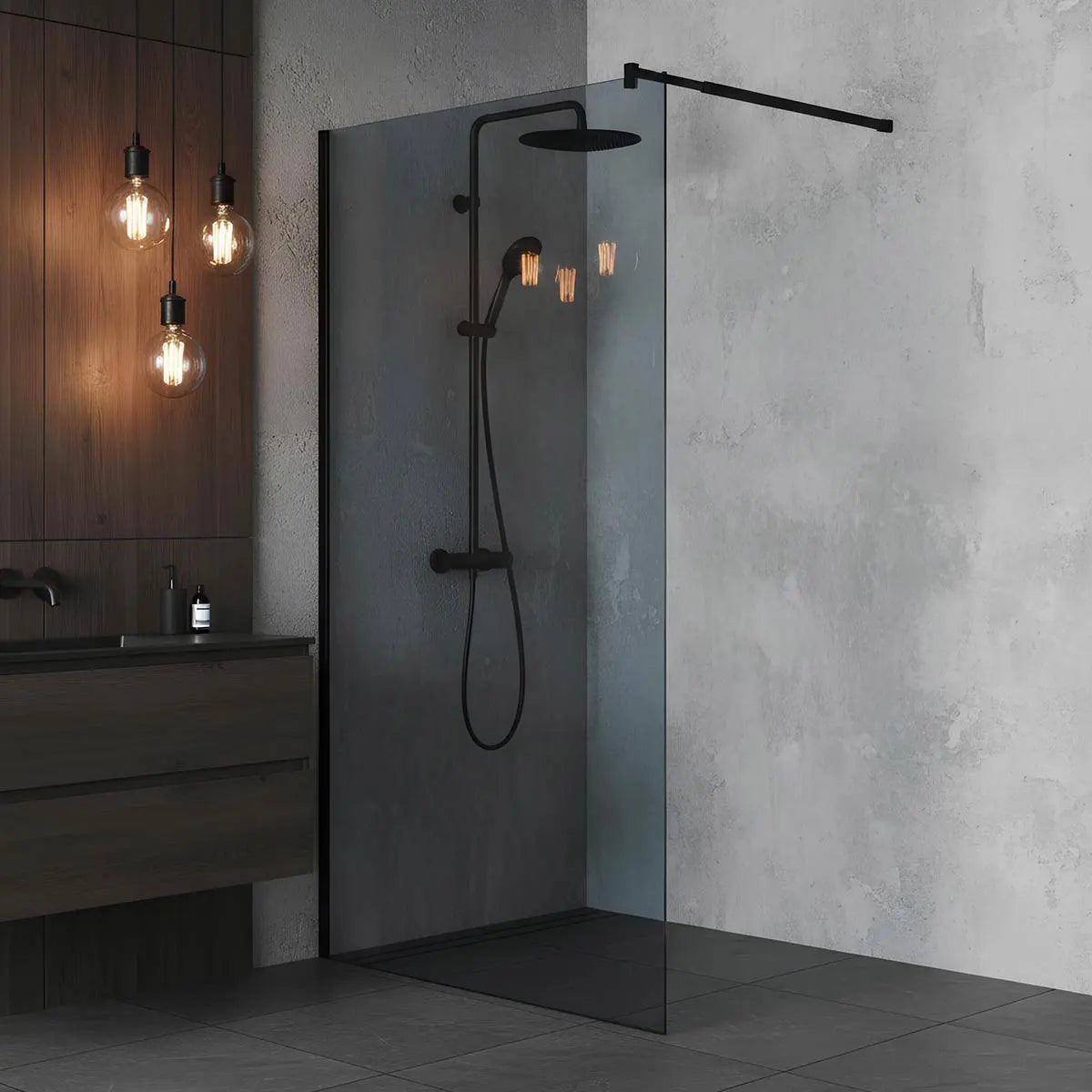 Paravan Dus Walk-In Una 90x195cm Outlet, Sticla Fumurie 8mm, Profil Aluminiu Negru-Diplon