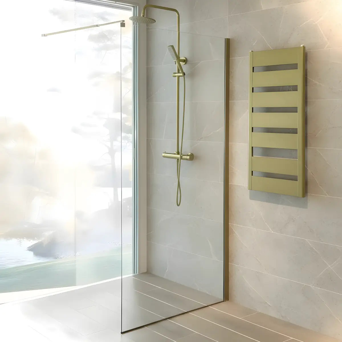 Paravan Dus Walk-In Una 80x195cm Outlet, Sticla Securizata 8mm, Profil Aluminiu Auriu-Diplon