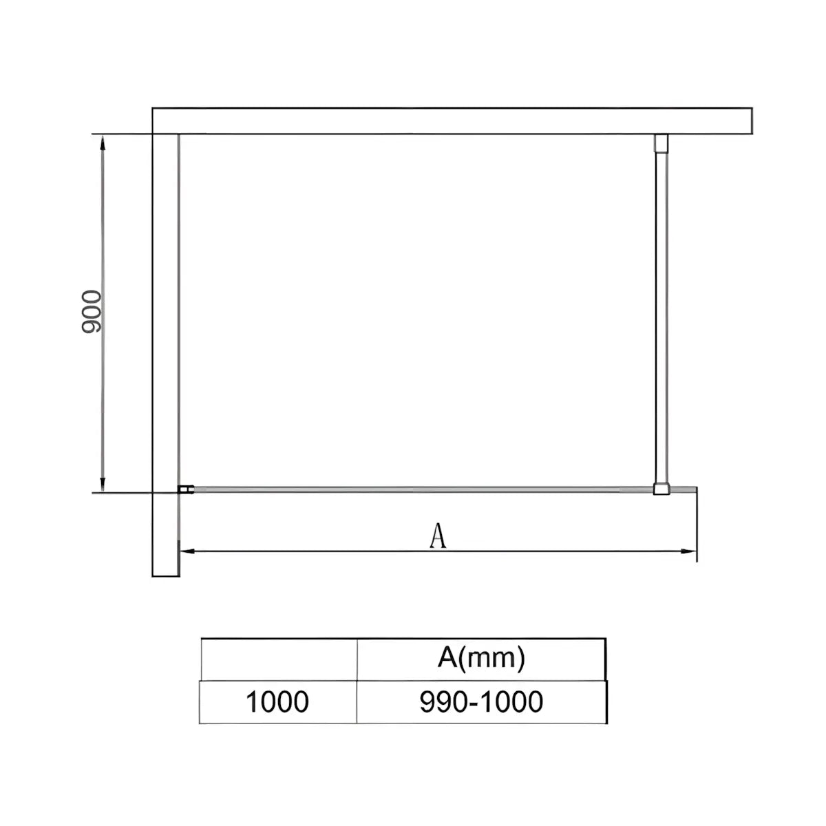 Paravan Dus Walk-In Zoe 100x200cm, Sticla Securizata 8mm, Profil Aluminiu Negru-Diplon
