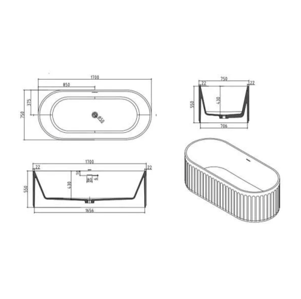 Cada freestanding ovala din compozit BT8101 NegruMat