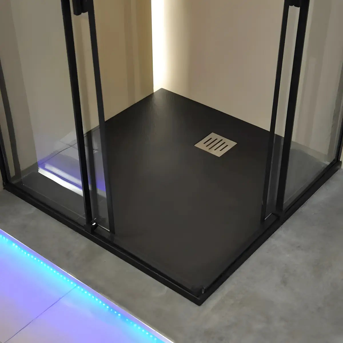 Cadita de Dus Iva 90x90cm, Compozit, Neagra, Model Slim