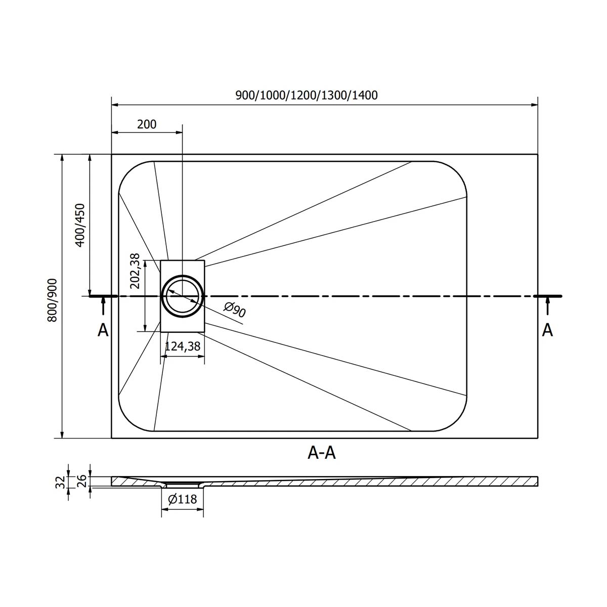 Cadita de Dus SMC 80x120cm, Alb, Sifon Inclus, Mexen