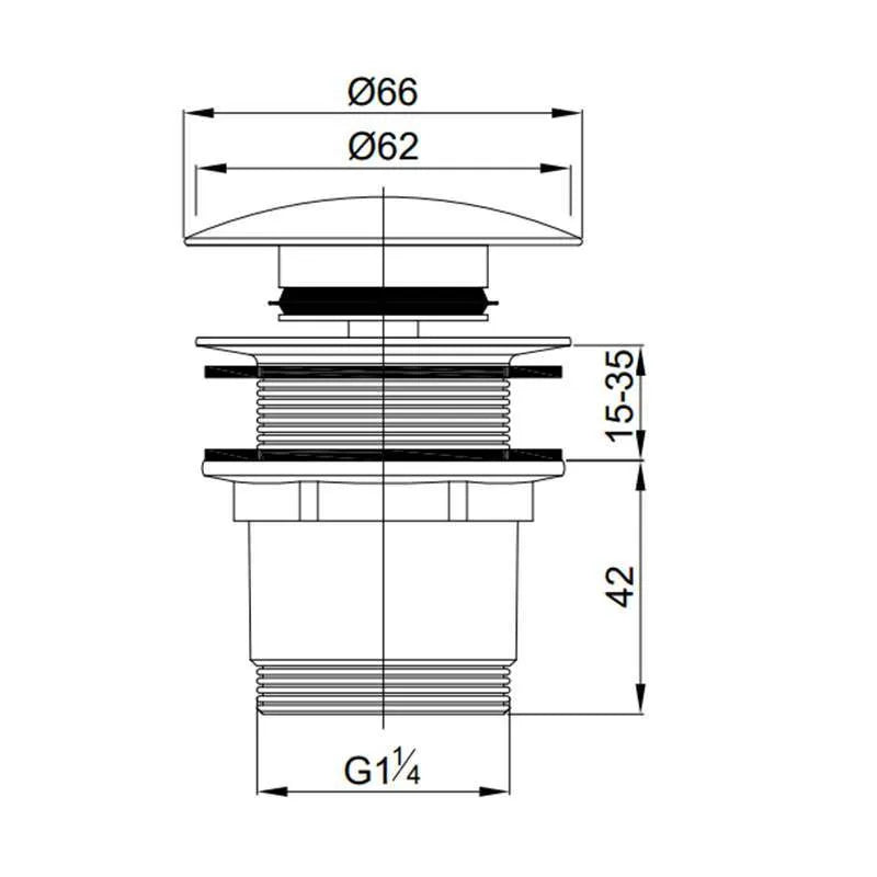 Ventil Pentru Lavoar Fara Preaplin, WB65B12GL, cu Capac Click-Clack, Finisaj Auriu