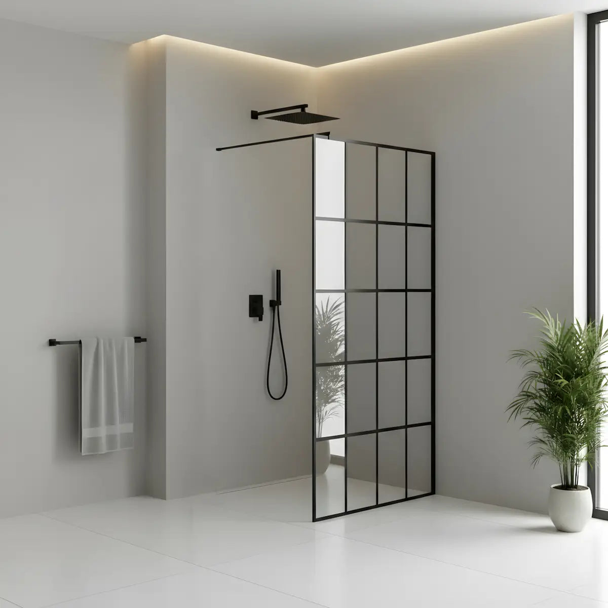 Paravan Dus Walk-In Zoe 80x200cm, Sticla Securizata 8mm, Profil Aluminiu Negru