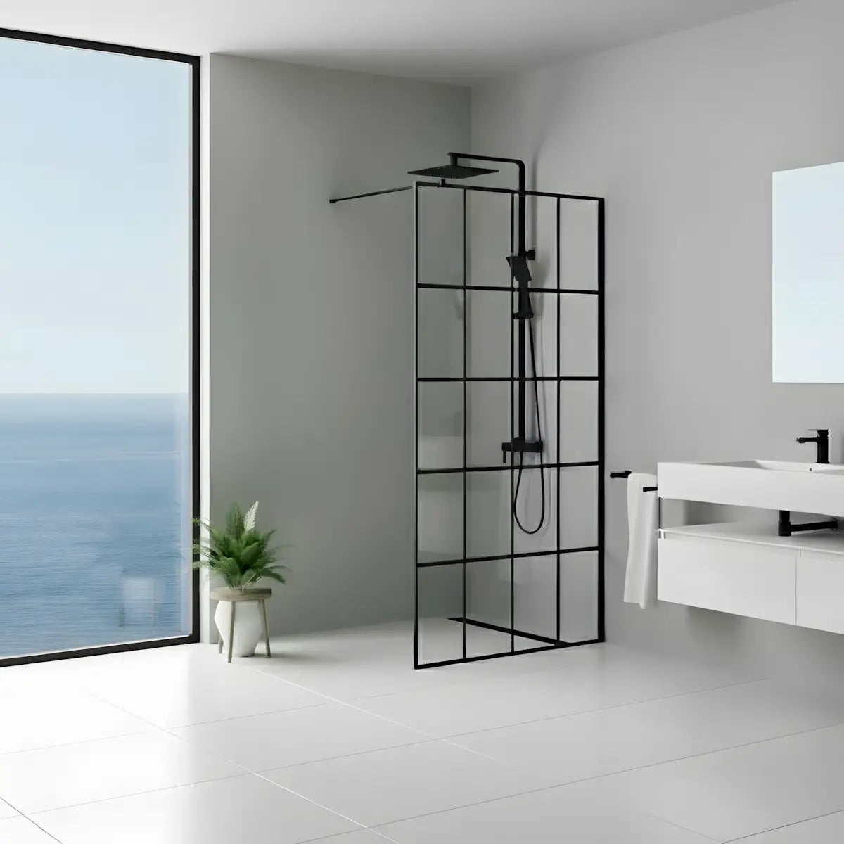 Paravan Dus Walk-In Zoe 80x200cm, Sticla Securizata 8mm, Profil Aluminiu Negru