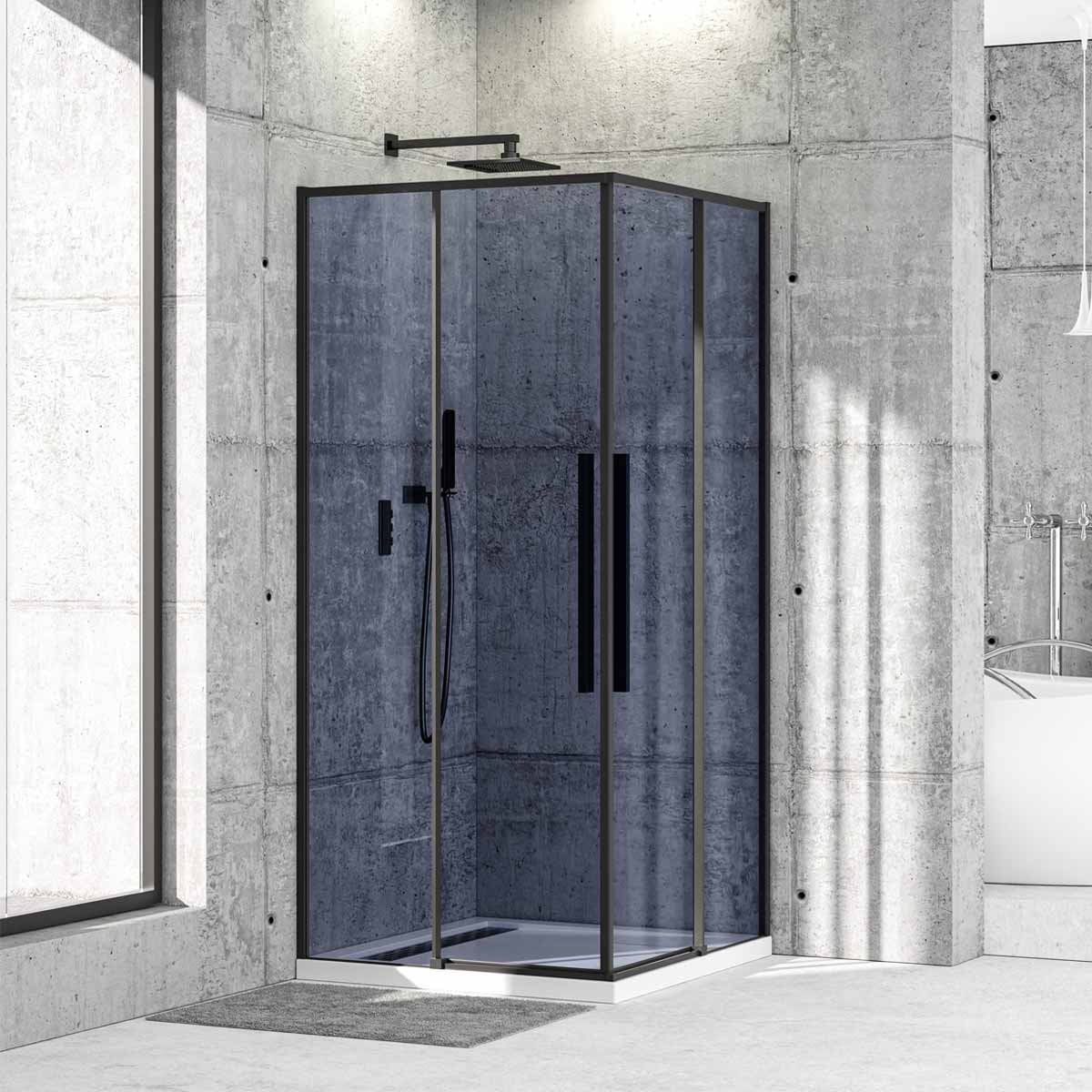 Cabina De Dus Oto 90x90cm, Sticla Securizata Gri 6mm, Profil Aluminiu Negru, Usi Culisante