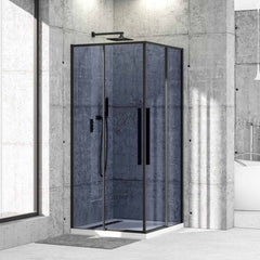 Cabina De Dus Oto 90x90cm, Sticla Securizata Gri 6mm, Profil Aluminiu Negru, Usi Culisante