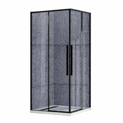 Cabina De Dus Oto 90x90cm, Sticla Securizata Gri 6mm, Profil Aluminiu Negru, Usi Culisante