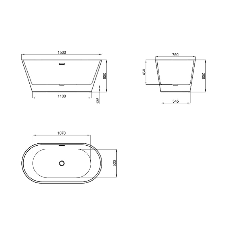 Cada freestanding ovala din acril BT2802-150cm