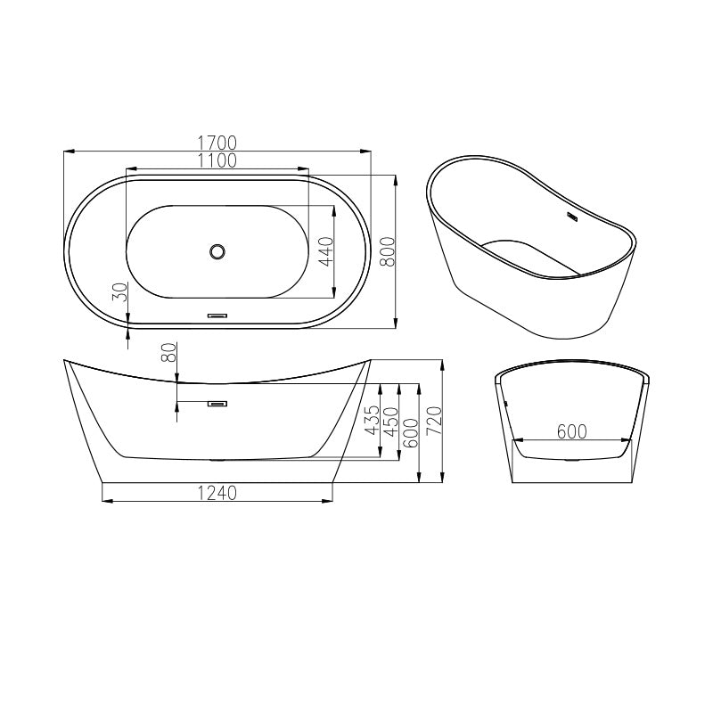 Cada freestanding ovala din acril BT5910-170cm